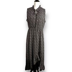 Kirundo Women's L High Neck Sleeveless Maxi Dress Black White Prairie Floral‎